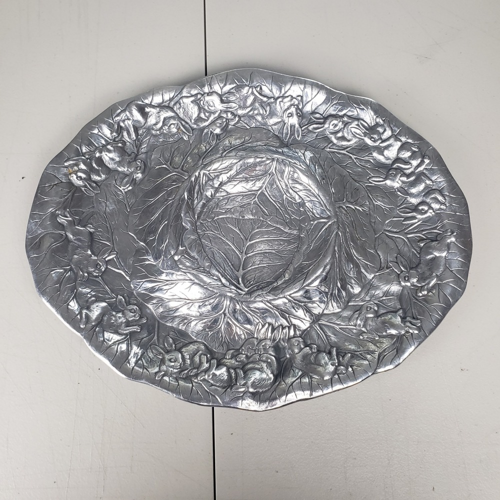 Arthur Court 1990 Vintage Aluminum Cabbage Rabbit Serving Platter 15 Inch Oval